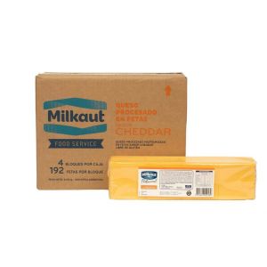 Queso Cheddar Feteado Milkaut Caja x 9,48 Kg (4x192 Fetas) - IMPORTADO