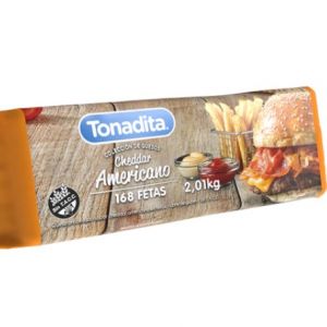 Queso Cheddar Feteado Americano Tonadita Caja 3.85 Kgs  (2 paq x 168 Fetas)